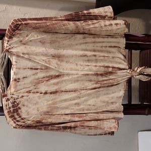 NWOT Women's Love Stitch V Neck Tie knot Brown Gold Fleck Dress Shirt Size M